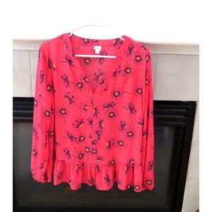 GAP Women's Pink Poppy V-neck Peplum Top  Small EUC